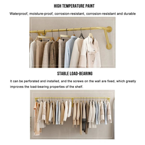 Industrial Wall Mounted Clothing Rack For Laundry And Retail 300cm Space Saving Garment Rail with clothes hanging