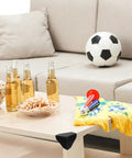Living room with soccer-themed decor showing Scratch Proof Corner Guards No Fuss Pack of 100 Easy Install Plastic Edge Protectors