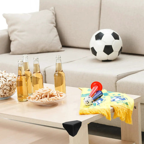 Living room with soccer-themed decor showing Scratch Proof Corner Guards No Fuss Pack of 100 Easy Install Plastic Edge Protectors