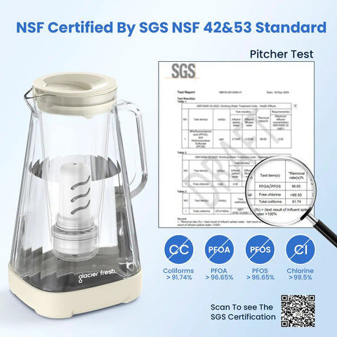 Image of Glass Water Pitcher With Ultrafiltration Membrane And Activated Carbon Filter, 10 Cup Capacity, NSF certified.