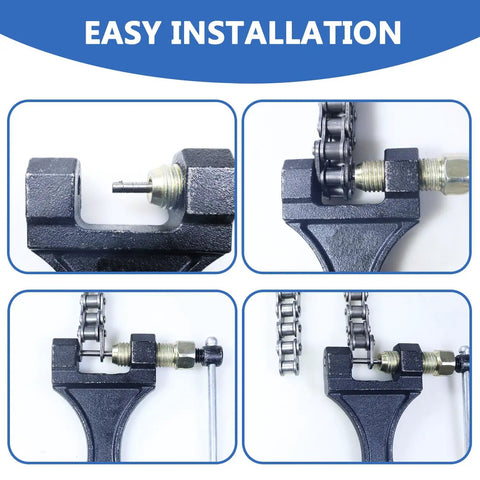 Heavy Duty Chain Breaker Tool For Motorcycle ATV Dirt Pit Bike Go Kart Scooter And Bicycle Chains 420 428 520 525 528 530 Ideal For DIYers And Quick On The Fly Chain Breaks in use demonstrating easy installation on a chain