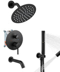 3 Function Rain Shower System With Wall Mount Tub Shower Combo Handheld Spray Tub Spout 10 Inch Rain Head Matte Black Finish For Modern Bathrooms Upgrade Today