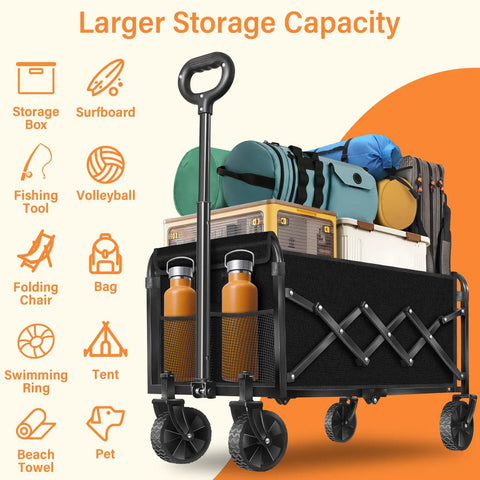 Foldable Wagon Cart With Wheels Lightweight 11 Lb Collapsible Wagon 280 Lb Capacity For Camping Travel Sports Grocery Shopping