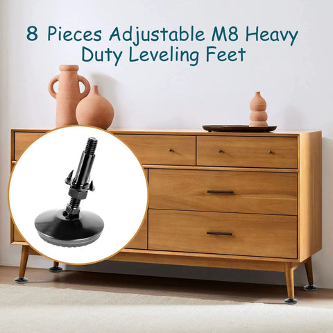 8 Piece M8 Swivel Leveling Feet Set With Four Pronged T Nuts And Lock Nuts Heavy Duty Furniture Levelers under cabinet