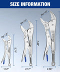 Locking Pliers Set With Curved Jaw And Long Nose, 5, 7, 10 Inch And Six Point Five And Nine Point Five Inch Sizes, CRMO Steel Construction