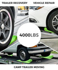 Heavy Duty Tire Skates For Tow Trucks Set Of 4 Each Skate Handles Up To 4,000 Lb Load Reducing Friction For Safe Vehicle Movement Flatbed Towing Accessories Wrecker Gear Durable Green Wheel Skates