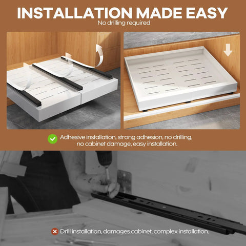 Image showing installation ease of Two Pack Zero Fuss Pull Out Cabinet Organizers Built Like A Tank Smooth As Butter Roll Out Shelves.