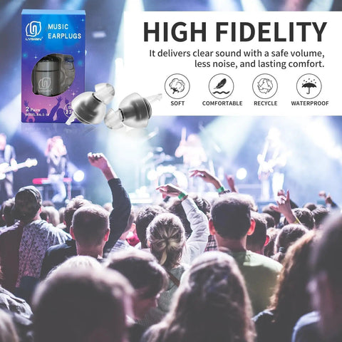 High Fidelity Concert Ear Plugs For Musicians And Festivals, Reusable 23dB Noise Reduction Ear Plugs Made From Soft TPE