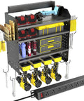 Heavy Duty Drill Wall Mount Power Tool Organizer with Eight Outlet Charging Station and four drill holders