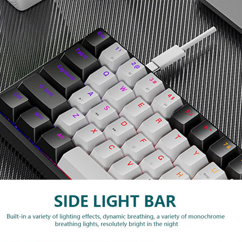 Compact 61 Key Wired Gaming Keyboard With Dope Rgb Backlights Adjustable Brightness And Movement Speed Slick Mechanical Switches Nailed It Design showing side light bar and key layout.