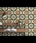 Straight Up Killer Distressed Tile Professional Wallpaper With a Matte Linen Texture for Kitchens and Bathrooms Durable PVC-Free Home Makeover Ready Paste to Paper Installation on a stylish wall with decorative patterns.