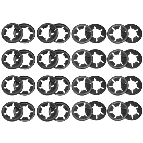 Internal Tooth Lock Washers Set, 40 Pcs, M14 X 28mm And M16 X 28mm, arranged in rows, 65Mn Steel, Wear Resistant