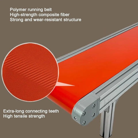 PVC Belt Conveyor With Adjustable Speed For Desktop Assembly Lines And Industrial Flat Transport Heavy Duty Aluminum Base Sturdy Galvanized Pallet Support Screwed Construction For Stable Material Handling And Easy Setup with polymer running belt and composite fiber