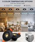 Image showcasing 5 color temperature options for Sublimation 2 inch 5CCT Gimbal Led Recessed Lights, showing adjustable downlight features.