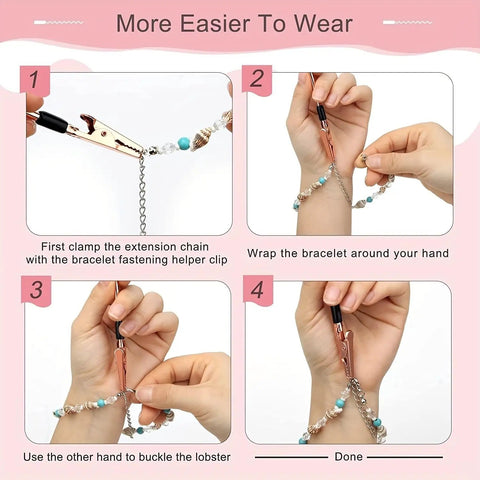 Step-by-step use of Bracelet Clasp Clamp Tool For Jewelry Making With Metal Shaft And One Hand Operation Extender And Fastening Device