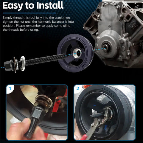 Gearhead Grade Harmonic Balancer Puller And Installation Tool Set For LS Engines with crank installation demonstration.