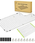 One Piece Sink Rack Protector For Kohler And Whitehaven Sinks, Ultra Handy Grid Shield To Stop Scratches, Easy Inside Out Handling, Includes Bonus 21 Inch Drying Rack And Rubber Protectors Gift shown with packaging and components