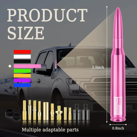 Product size chart for Bullet Antenna For Trucks And SUVs With Dope Upgraded Pink US Flag Design Exterior Decoration