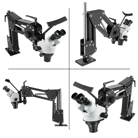 Micro Inlaid Mirror Multi-Directional Microscope With Spring Bracket 7X-4.5X Zoom, metal arm mount for jewelry inspection