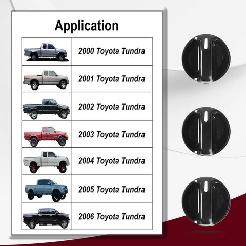 3 Pack AC Control Knobs For Toyota Tundra 2000 To 2006 Replacement Heater Blower Fan Knobs application chart and knobs