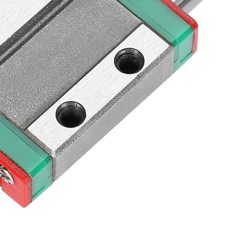 Close-up of a 9mm Miniature Linear Rail with Bearing Steel Block for mini rail systems, featuring ball retainer design and lubrication system.