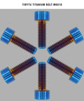 Ultra Lightweight Titanium Bolts M6x18 Hex Socket Screws For Beefed Up Weight Critical Upgrades On MTB Road Bikes And Motorcycles Burnt Blue Finish 6 Pack Rust Proof Corrosion Resistant Fasteners displayed in a star pattern