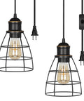 Plug In Farmhouse Cage Pendant Light Set Black Hanging Lights With 15 Ft Cord E26 Base Socket UL Listed 2 Pack For Kitchen Island Bedroom Dining Hall Cozy Farmhouse Vibe Install