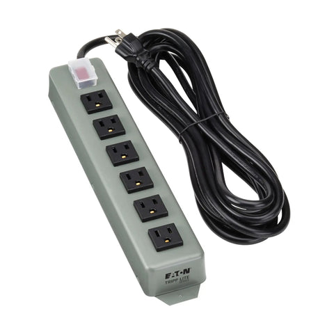 Heavy Duty 6 Outlet Metal Power Strip With 15ft Cord Mountable Wall Or Under Desk On Off Switch Cover Rugged Industrial Garage Shop Gear