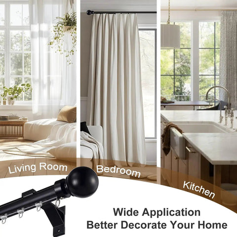 Heavy Duty Wall Mounted Curtain Track System With Silent Glide, Aluminum Bracket, 3.7m Black Rail For Room Divider, Living Room, Bedroom Or Hospital, Easy Install Segmented Track With Pulleys, Side Covers And Screws Included in living room and bedroom