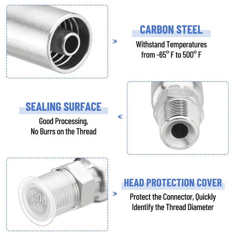 Racewill 12-pack hydraulic hose fittings, 3/8 in ID to 3/8 in NPTF male, with protection cover, carbon steel