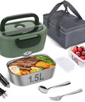 Hot On The Go Electric Lunch Box For Adults, 80W Portable Food Warmer With 1.5 Liter 304 Stainless Steel Container, Fork And Spoon Included