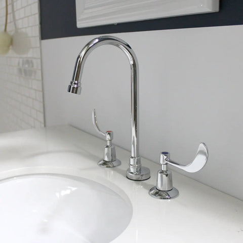 Commander Gooseneck 8 Inch Widespread Lavatory Faucet Polished Chrome With Lead Free Brass Construction No Fuss 0.5 Gpm