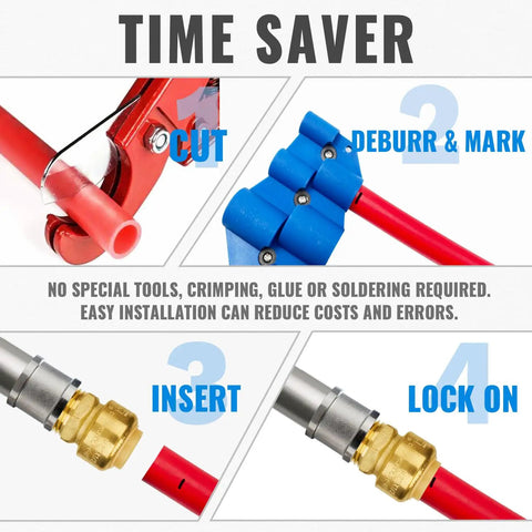 Step-by-step guide on using 6-Pack One Half Inch By One Half Inch Push-To-Connect Male Adapters DIY Friendly For PEX Copper CPVC.