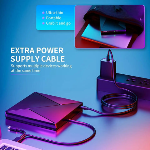 Plug And Play External DVD CD Drive For Laptop And Desktop USB 3.0 USB C Portable Burner DVD Reader Writer ROM Works With Mac Windows Linux No Driver Needed For Easy Watching Burning And Software Install, thin external drive with extra power cable
