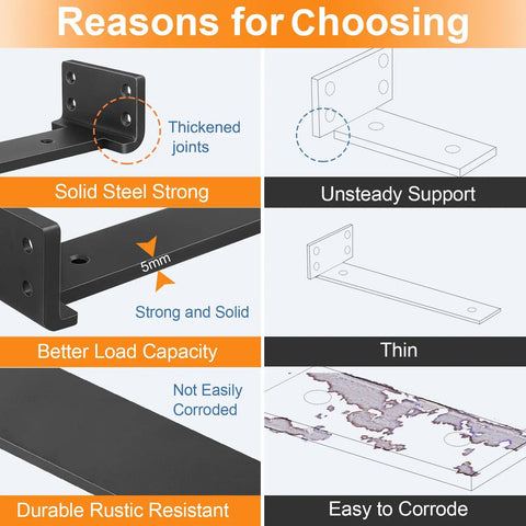 Heavy Duty Black Floating Shelf Brackets 10 Inch 6 Pack Metal Hidden Supports With Zero Lip Design For Rock Solid Wall Mounted Diy Shelving And Quick Snap Install Screws Included