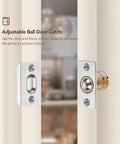 Two Pack Adjustable Door Ball Catch Set In Silver, all metal closet door latch, brass body, stainless steel strike plate, easy adjustment