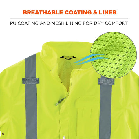 Hi Vis Reflective Rain Jacket Lime X Large ANSI Class 3 Waterproof With Black Bottom Breathable 300D Oxford Shell PU Coating