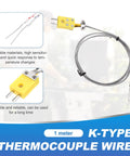 K-type ceramic kiln thermocouple probe with braided 1 m wire for kiln/muffle oven up to 1100°C.