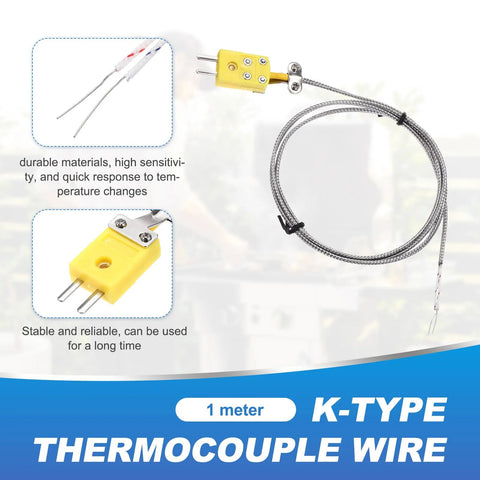 K-type ceramic kiln thermocouple probe with braided 1 m wire for kiln/muffle oven up to 1100°C.
