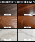 Visible results before and after using Wood Repair Balm And Polishing Wax To Knock Out Gnarly Scratches In A Snap On Furniture, 3.5 Oz.