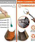 Comparison of chemical clog remover vs. upgraded 2 inch C cutter drain cleaner for sinks, showing tool's durable anti-aging material.