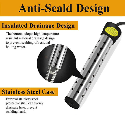 Anti-scald design of Immersion Water Heater 1500W With 304 Stainless Steel Cover Smart Temperature Control And Digital LCD Thermometer