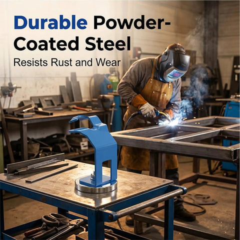 Heavy Duty Magnetic Welding Torch Holder With Strong Base And Anti-Slip Design Perfect For Hands-Free MIG Welding Stand In Workshop on steel table