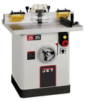 Shop Ready 5 HP Spindle Shaper With 230V Single Phase Motor Featuring Four Killer Speed Settings And A Sweet Cast Iron Worktable Plus Rock Solid Aluminum Fence Setup close-up view showing the controls and table features.