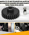 Large Scale RC Pinion Gear Kit M1.5 27T 8mm Bore With 8mm To 5mm Shaft Adapter Sleeve Chromium Steel Motor Gear displayed