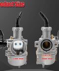 Front and side view of Wide Range 22Mm Carburetor Air Filter Kit for 50Cc-125Cc bikes, showing dimensions and components.
