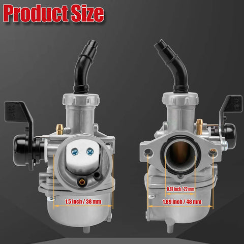 Front and side view of Wide Range 22Mm Carburetor Air Filter Kit for 50Cc-125Cc bikes, showing dimensions and components.