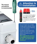 Rugged Solar Panel Disconnect Switch With IP65 DIN Box 30 Amp Dual Pole Isolator showing installation guidance with screwdriver
