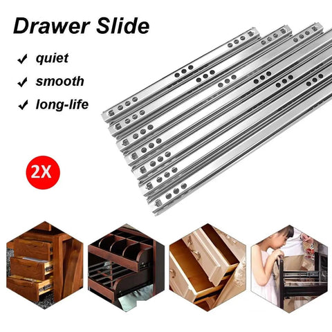 Full Extension Drawer Slides 2 Pair Ball Bearing Telescopic Rails For Furniture displayed with usage examples