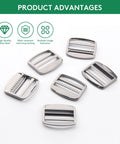 Ten Pack Heavy Duty Gunmetal Zinc Alloy Ladder Lock Sliders For Adjustable Webbing Straps With Durable Quick Release Buckles